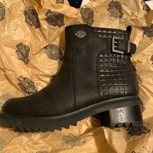 Harley Davidson black leather women’s riding boot. New in the box.